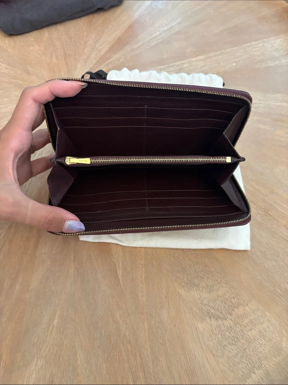 Python-Print Leather Zip Wallet in Maroon and Gray